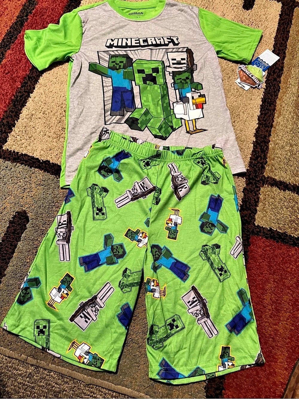 Minecraft Boys Creeper Zombie Skeleton Hostile Mob Pajama Set Pajama Set Green &
